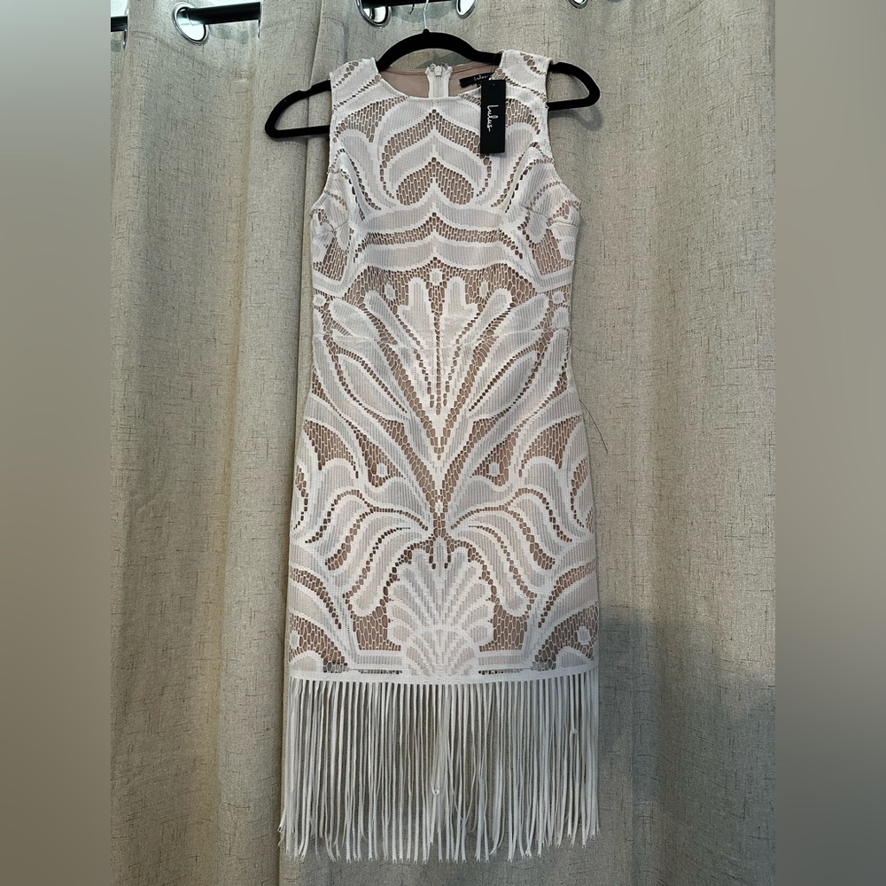 NWT Lulus White lace fringe mini dress - Picture 4 of 4